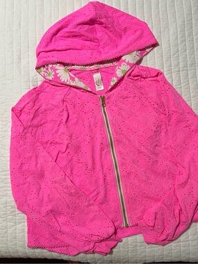 Loveshack Fancy Collection by Hurley Pink Eyelet Hooded Zip Jacket